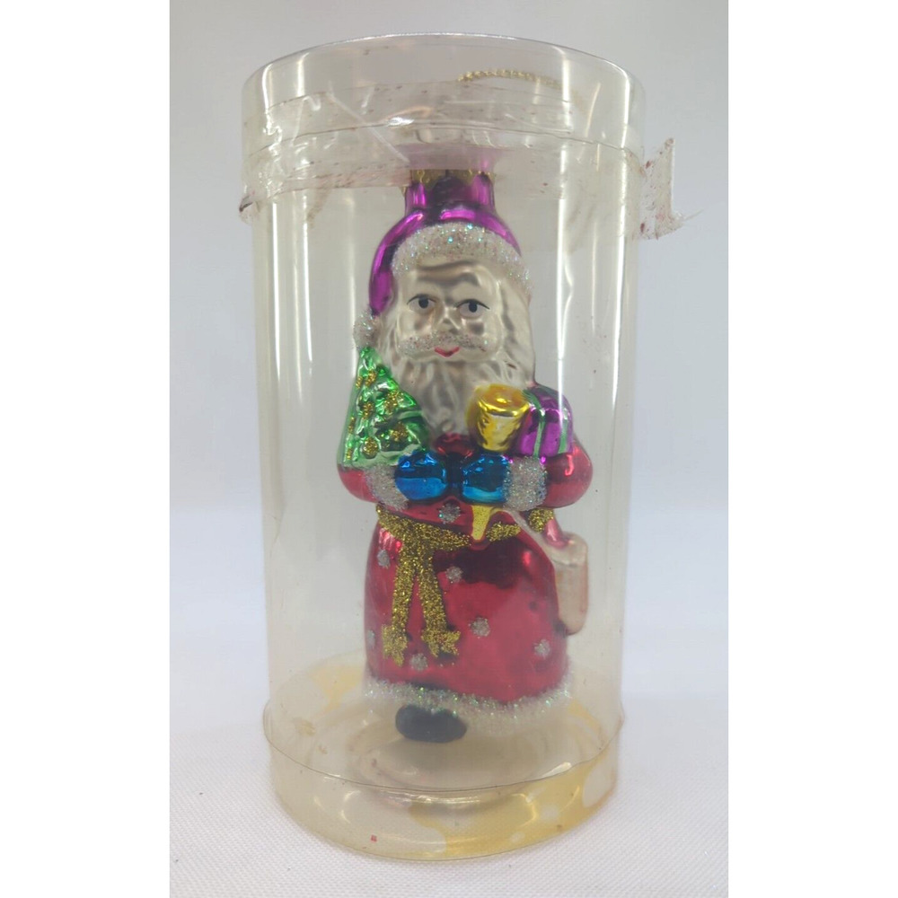 Blown Glass Christmas Ornament Santa Claus Blue Mittens Tree 4" Greenbriar